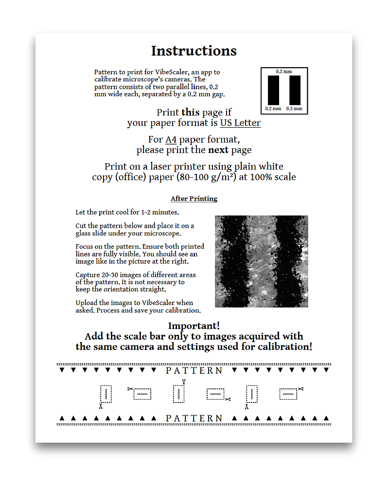The calibration pattern open as a PDF in an external viewer, ready to print.